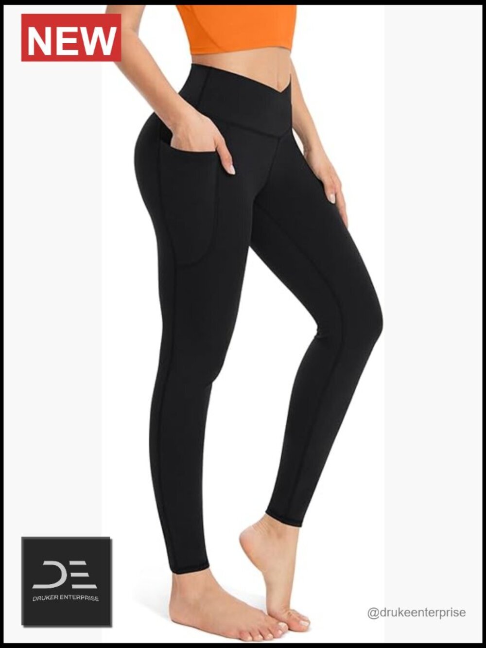 High Waisted Crossover Yoga Pants with Pockets